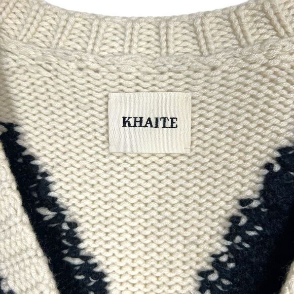 KHAITE The Valerie Argyle 100% Cashmere Academia Sweater Cream V Neck Size XS - Picture 10 of 12